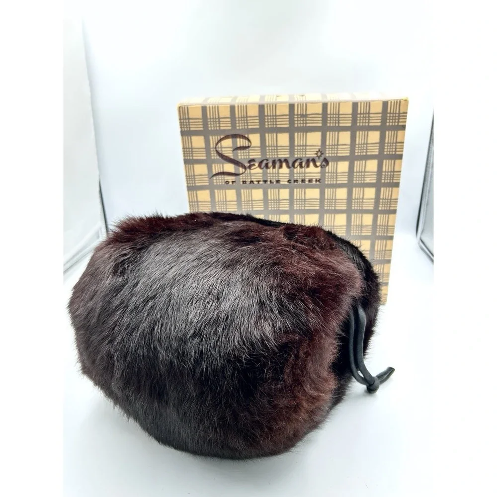 Vintage Black Brown Mink Satin Lined Hand Warmer Fur Muff 8